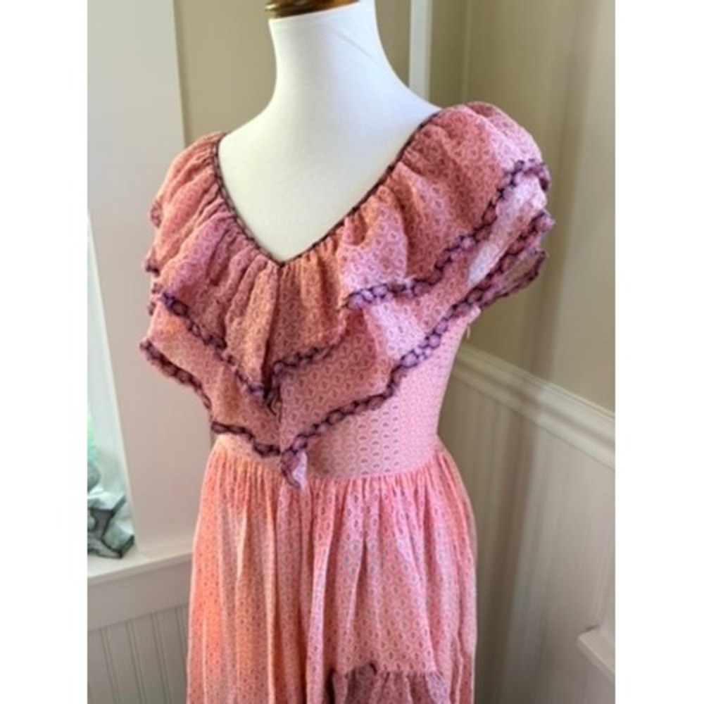 LoveShackFancy Pink Silk Ruffle Asymmetrical Floral Dress Size 2 (Runs Larger) - Picture 10 of 15